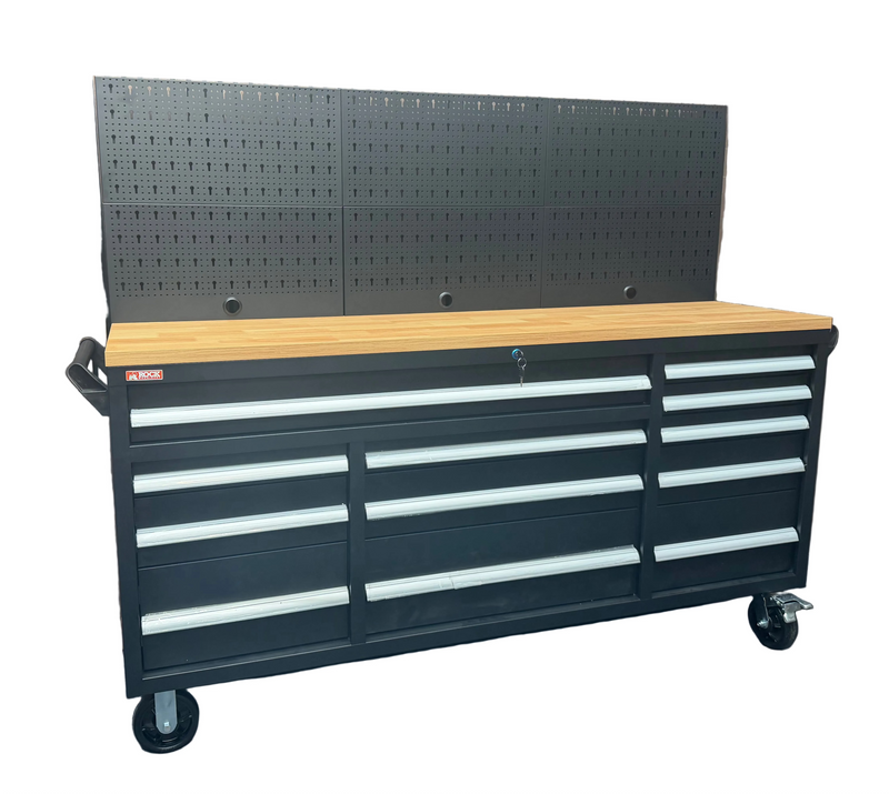 Load image into Gallery viewer, Rock RT-066 Steel 72" Wooden benchtop tool chest with backboard