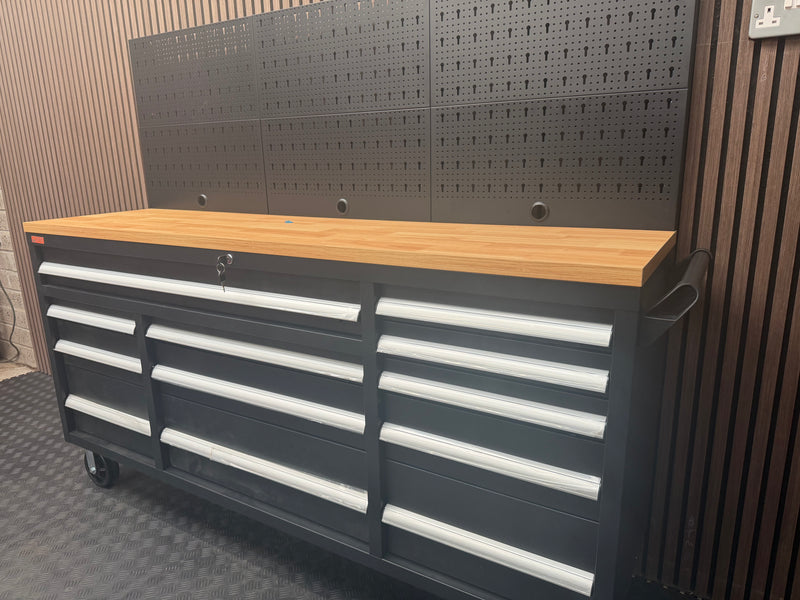 Load image into Gallery viewer, Rock RT-066 Steel 72" Wooden benchtop tool chest with backboard