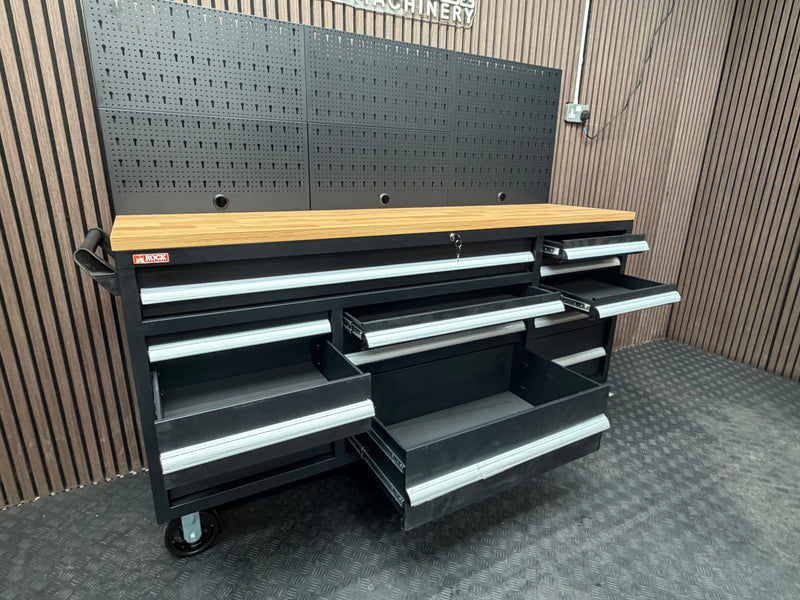 Load image into Gallery viewer, Rock RT-066 Steel 72" Wooden benchtop tool chest with backboard