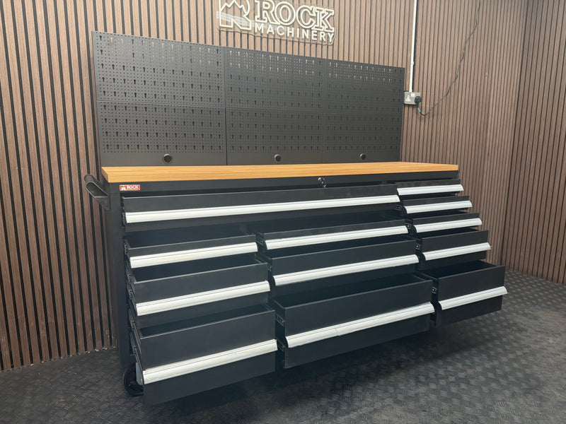 Load image into Gallery viewer, Rock RT-066 Steel 72" Wooden benchtop tool chest with backboard