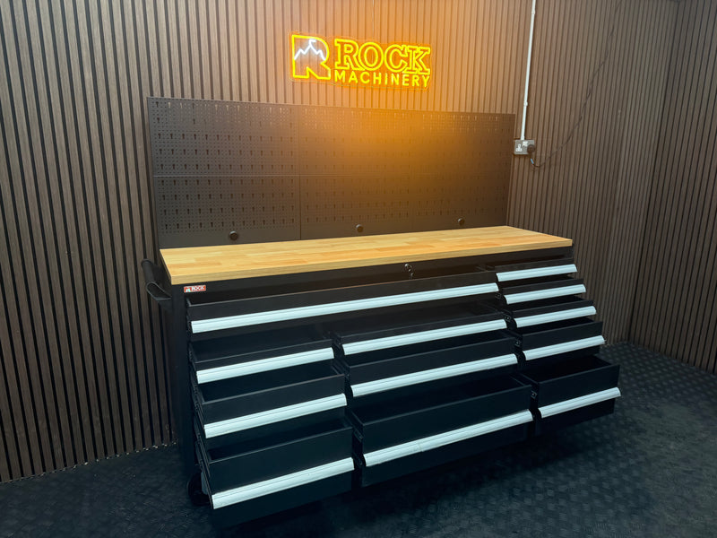 Load image into Gallery viewer, Rock RT-066 Steel 72" Wooden benchtop tool chest with backboard