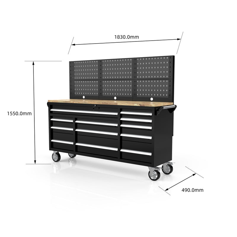 Load image into Gallery viewer, Rock RT-066 Steel 72" Wooden benchtop tool chest with backboard