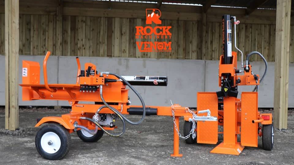 22-ton Venom log splitter from Rock Machinery on display outdoors
