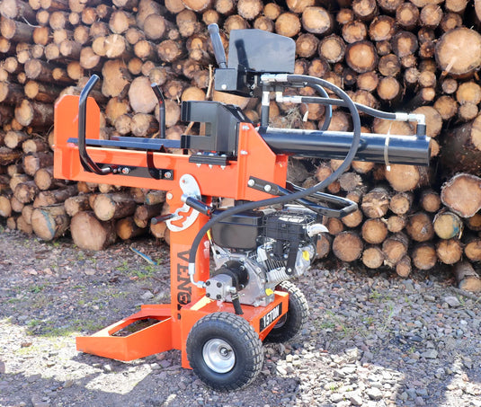 Image Of A Log Splitter In Front Of Many Logs