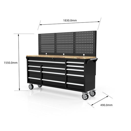 Rock RT-066 Steel 72" Wooden benchtop tool chest with backboard